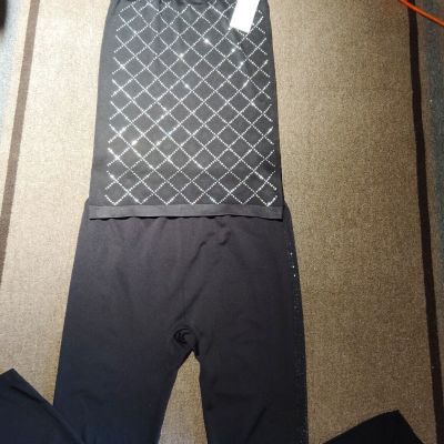 2 Piece Top, Leggings, Black, Rhinestone, Women's 2X/3X